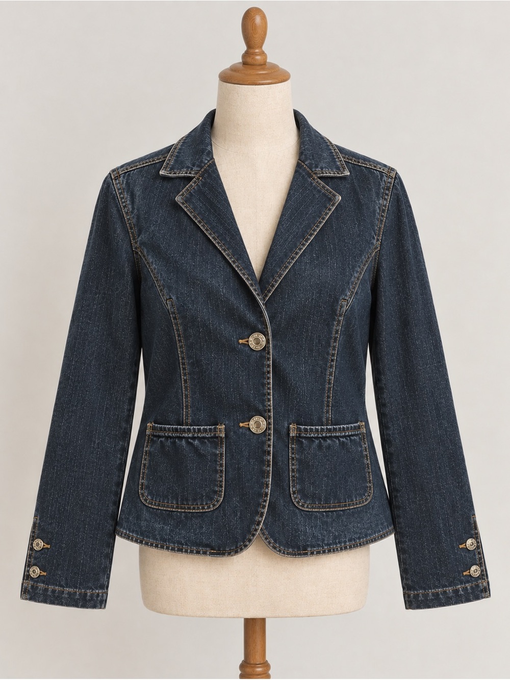 Y2K Denim Blazer Fitted 2000s Small Vintage